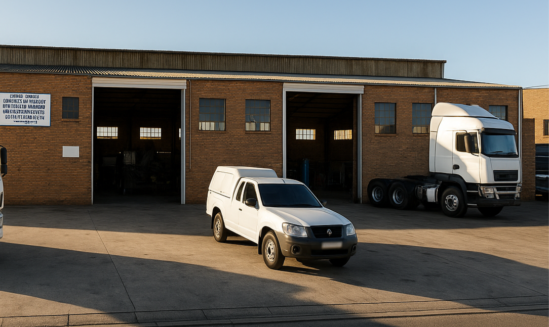 Front exterior of Heavy Duty Alignment Centre garage in Cape Town, specializing in heavy vehicle wheel alignment and truck repairs